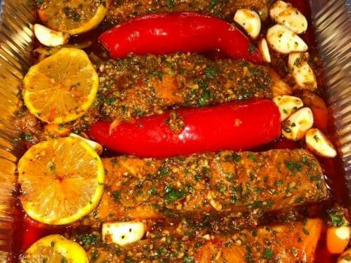 דג סלמון אפוי בתנור במרינדה חריפה